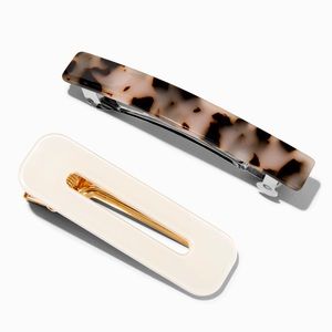 🍂 Claire’s Brown Tortoiseshell & White Rectangle Hair Barrettes - 2 pcs